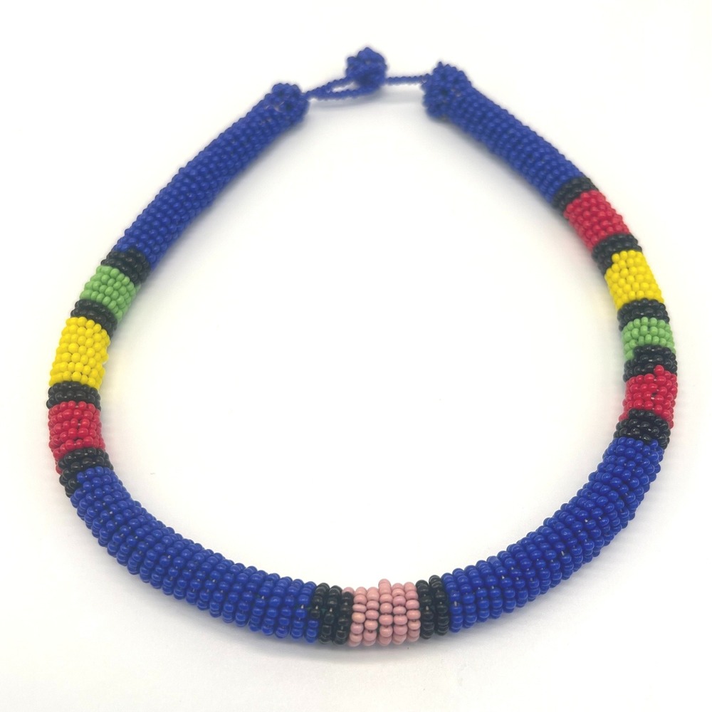 African Handmade Maasai Seed Bead Urembo‎ Necklace Multicolored Vintage